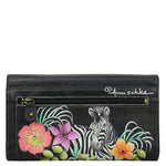 Anuschka Hand Painted Leather Three Fold Wallet in Playful Zebras back