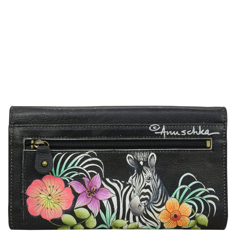 Anuschka Hand Painted Leather Three Fold Wallet in Playful Zebras back