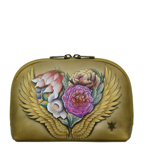 Anuschka Hand Painted Leather Large Cosmetic Pouch in Angel Wings front