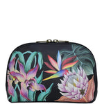 Anuschka Hand Painted Leather Large Cosmetic Pouch in Island Escape Black front