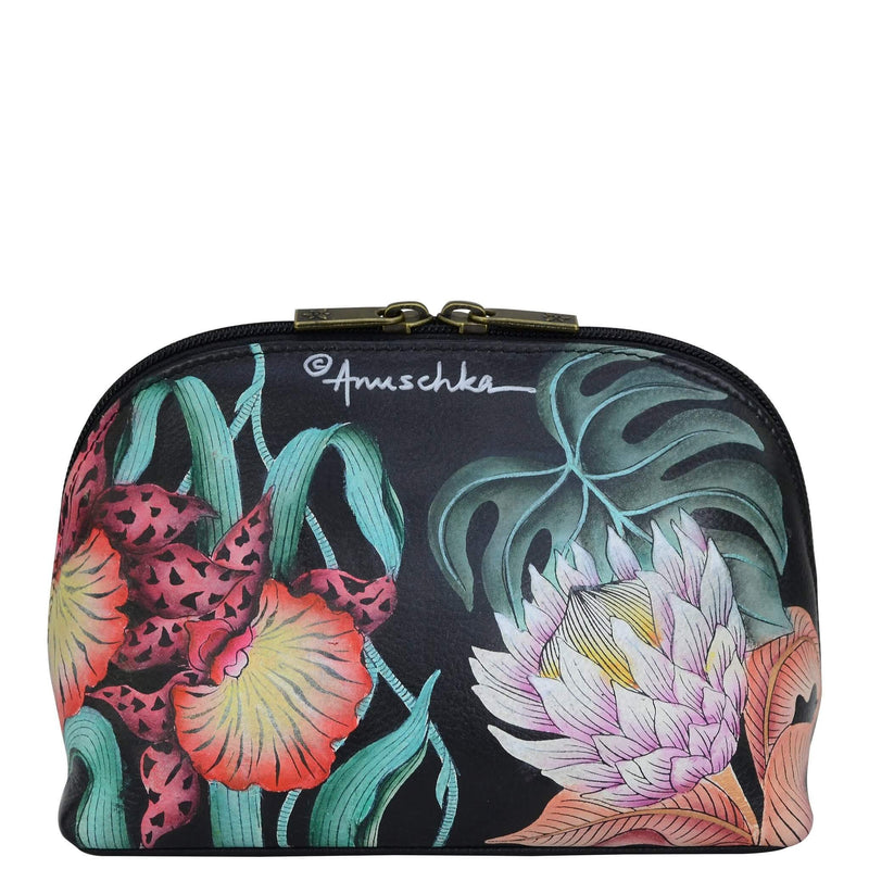 Anuschka Hand Painted Leather Large Cosmetic Pouch in Island Escape Black back