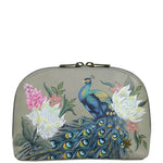 Anuschka Hand Painted Leather Large Cosmetic Pouch in Regal Peacock front