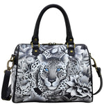 Anuschka Hand Painted Leather Zip Around Classic Satchel in Cleopatras Leopard front