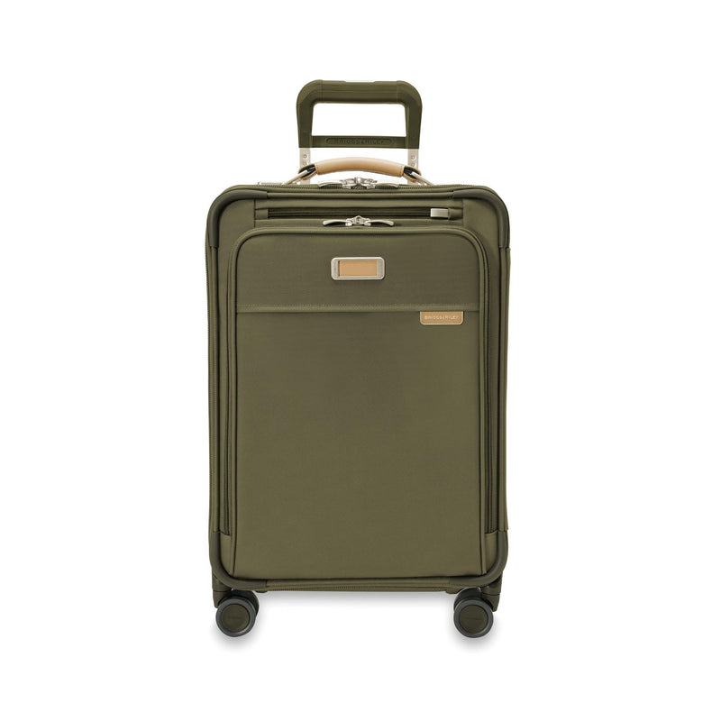 Front of olive Briggs & Riley Baseline Essential Carry-On Spinner