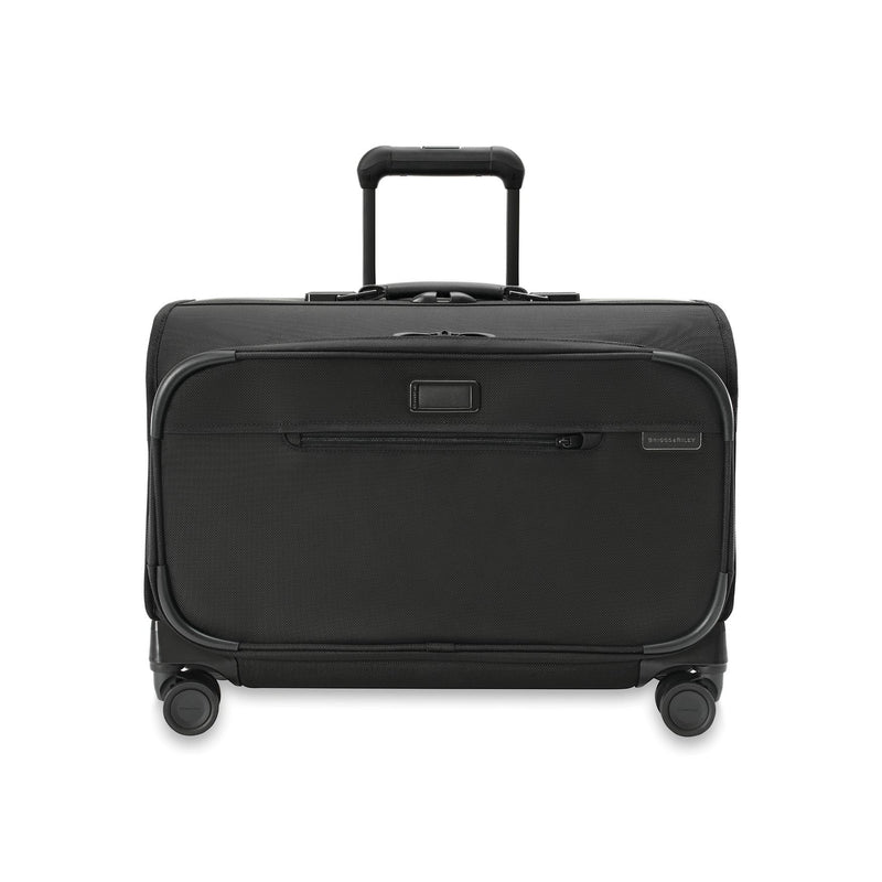Front of black Briggs & Riley Baseline Wide Carry-On Garment Spinner
