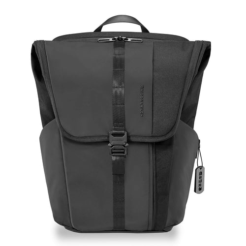 Briggs & Riley Delve Large Fold-Over Backpack in Black front view