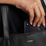 Knomo Mini Maddox Leather Tote in Black phone pocket