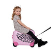 Model on leopard Samsonite Dream Rider suitcase