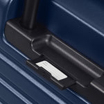 ID tag of navy Samsonite Stackd Spinner Carry-on Expandable