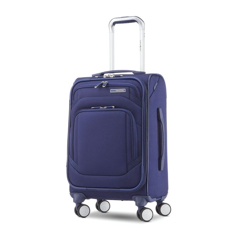Front of iris blue Samsonite Ascentra Spinner Carry-On