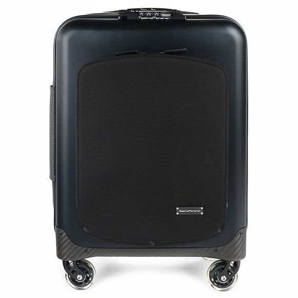 TecknoMonster Akille Pocket Aluminum Carry-On in Black front view