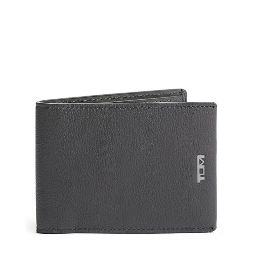TUMI Nassau Double Billfold Leather Wallet in Grey Textured front