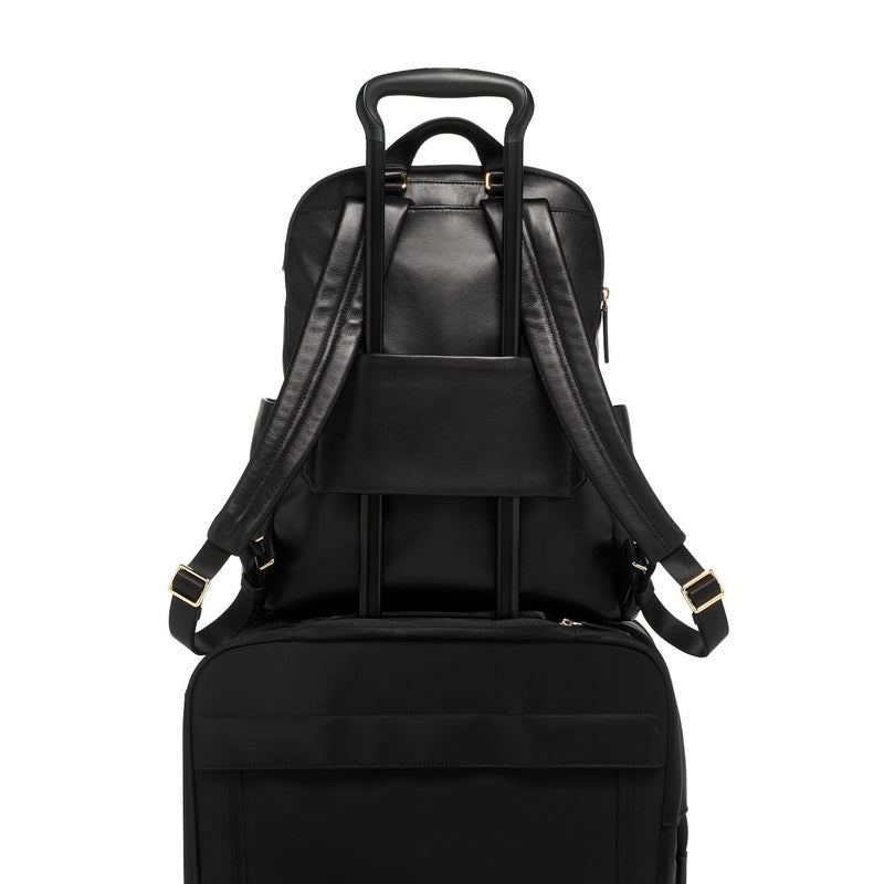 Add-a-bag sleeve of black-gold TUMI Voyageur Ruby Leather Backpack