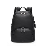 Front of black-gunmetal TUMI Hannah Leather Backpack