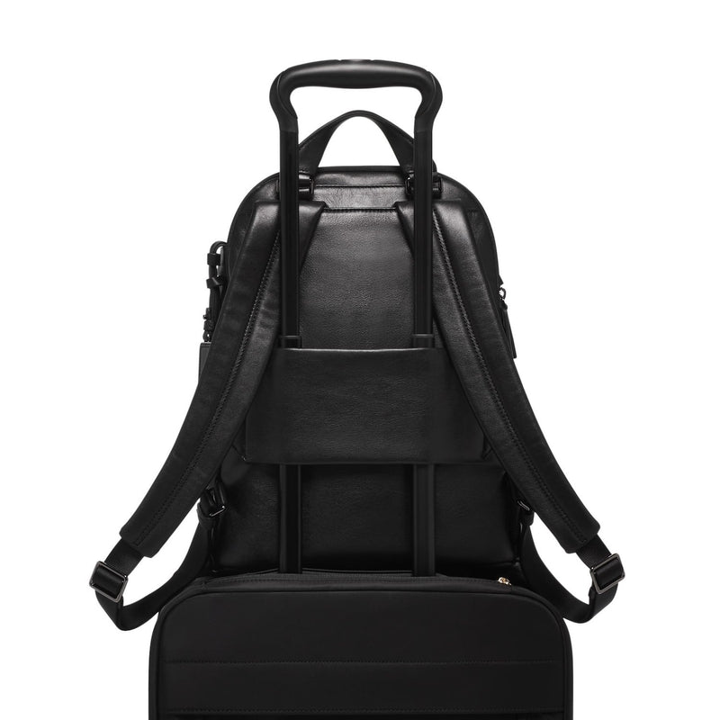 Add-a-bag sleeve of black-gunmetal TUMI Hannah Leather Backpack