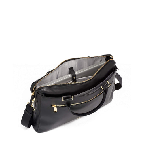 TUMI Voyageur Women's Cameron Business Brief Leather in black-gold inside