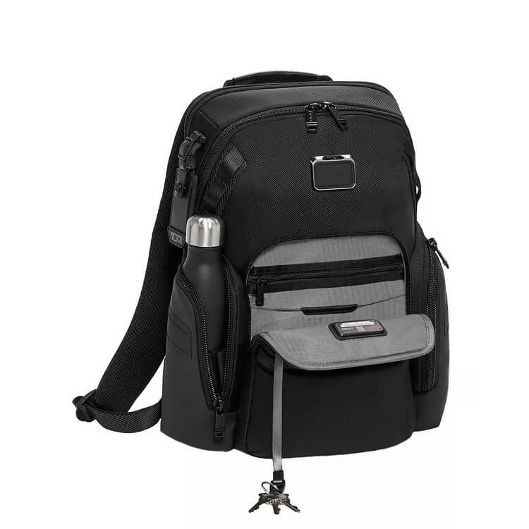 TUMI Bravo Navigation Backpack in Black key leash