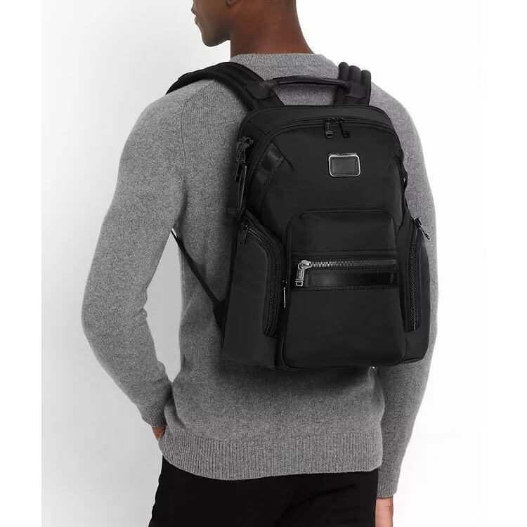 TUMI Bravo Navigation Backpack in Black on model